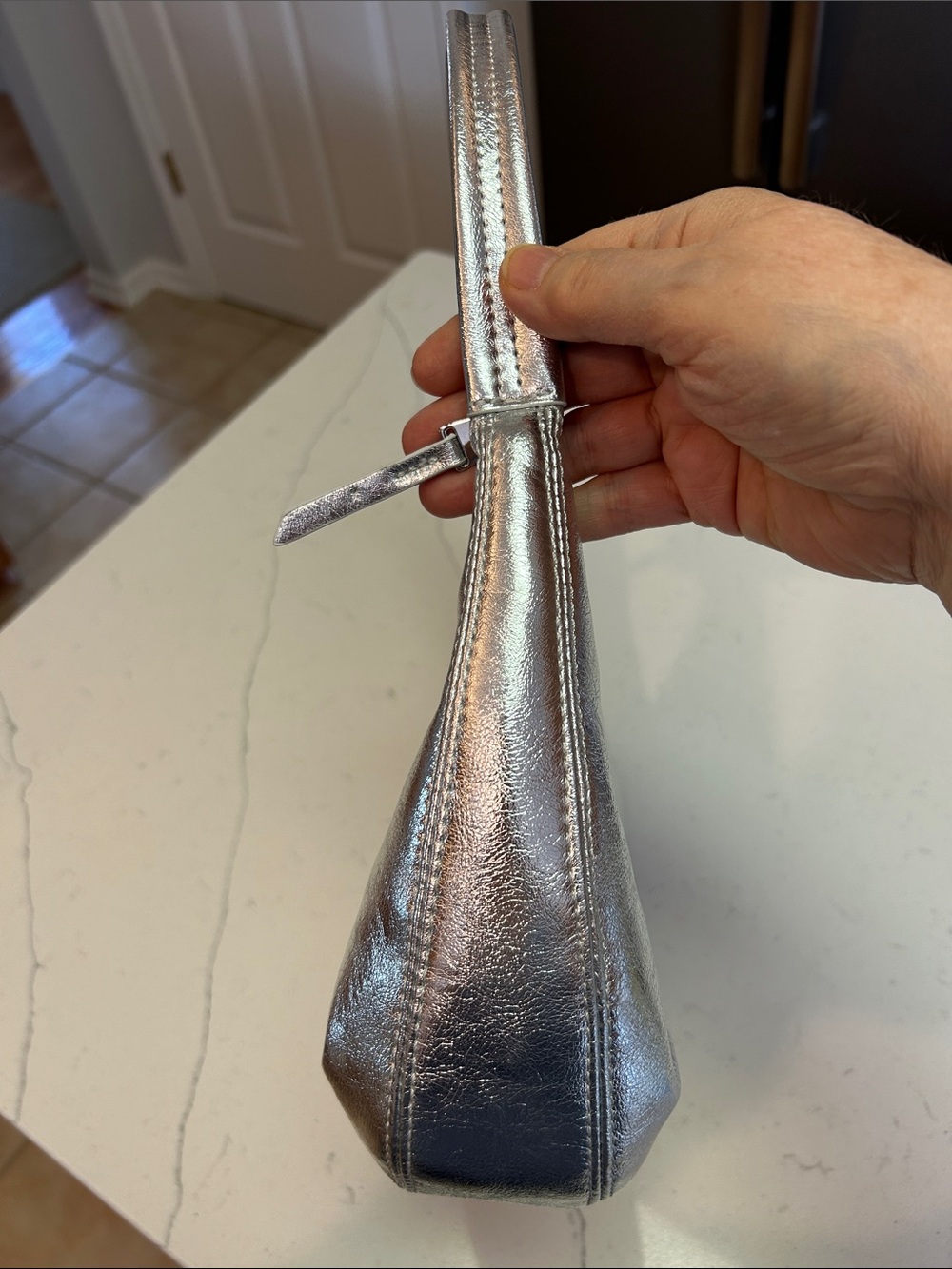 Zara Metallic Silver Crescent Shoulder Bag - Picture 4 of 13